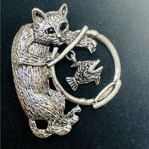 Whimsical Cat in a Fishbowl Brooch Pin - Wear Your Story